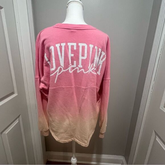 Pink by Victoria secrets women's varsity sweatshirt ombré size medium oversized - Picture 12 of 12